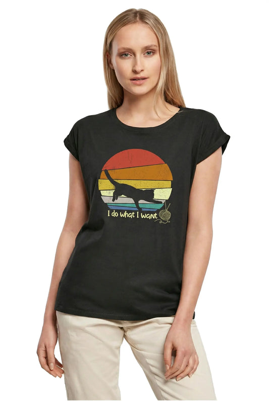 Women's Graphic T-Shirt I Do What I Want Retro Sunset - Cute Ladies Limited Edition Short Sleeve Tee-Shirt Vintage Birthday Gift Novelty
