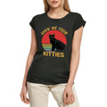 Women's Graphic T-Shirt Show Me Your Kitties - Retro Cat Sunset Ladies Limited Edition Short Sleeve Tee-Shirt Vintage Birthday Gift Novelty