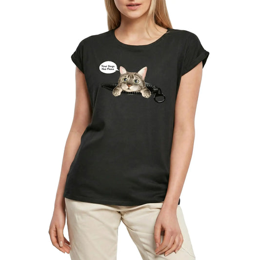 Women's Graphic T-Shirt Your Dogs Have Fleas - Cute Cat Ladies Limited Edition Short Sleeve Tee-Shirt Vintage Birthday Gift Novelty