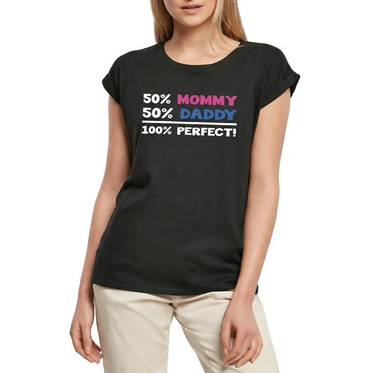Women's Graphic T-Shirt 50% Mommy 50% Daddy - Perfect Ladies Limited Edition Short Sleeve Tee-Shirt Vintage Birthday Gift Novelty