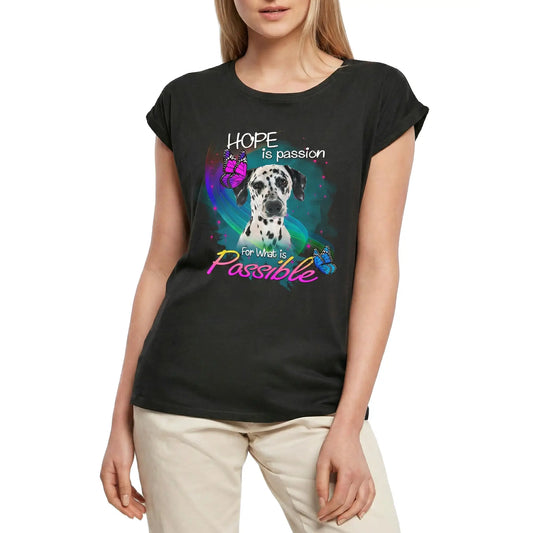Women's Graphic T-Shirt Hope Is Passion - Cute Dalmatian Dog Paw Funny Ladies Limited Edition Short Sleeve Tee-Shirt Vintage Birthday Gift Novelty