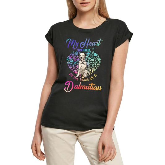 Women's Graphic T-Shirt My Heart Is Held By The Paws Of A Dalmatian Paw Funny Ladies Limited Edition Short Sleeve Tee-Shirt Vintage Birthday Gift Novelty
