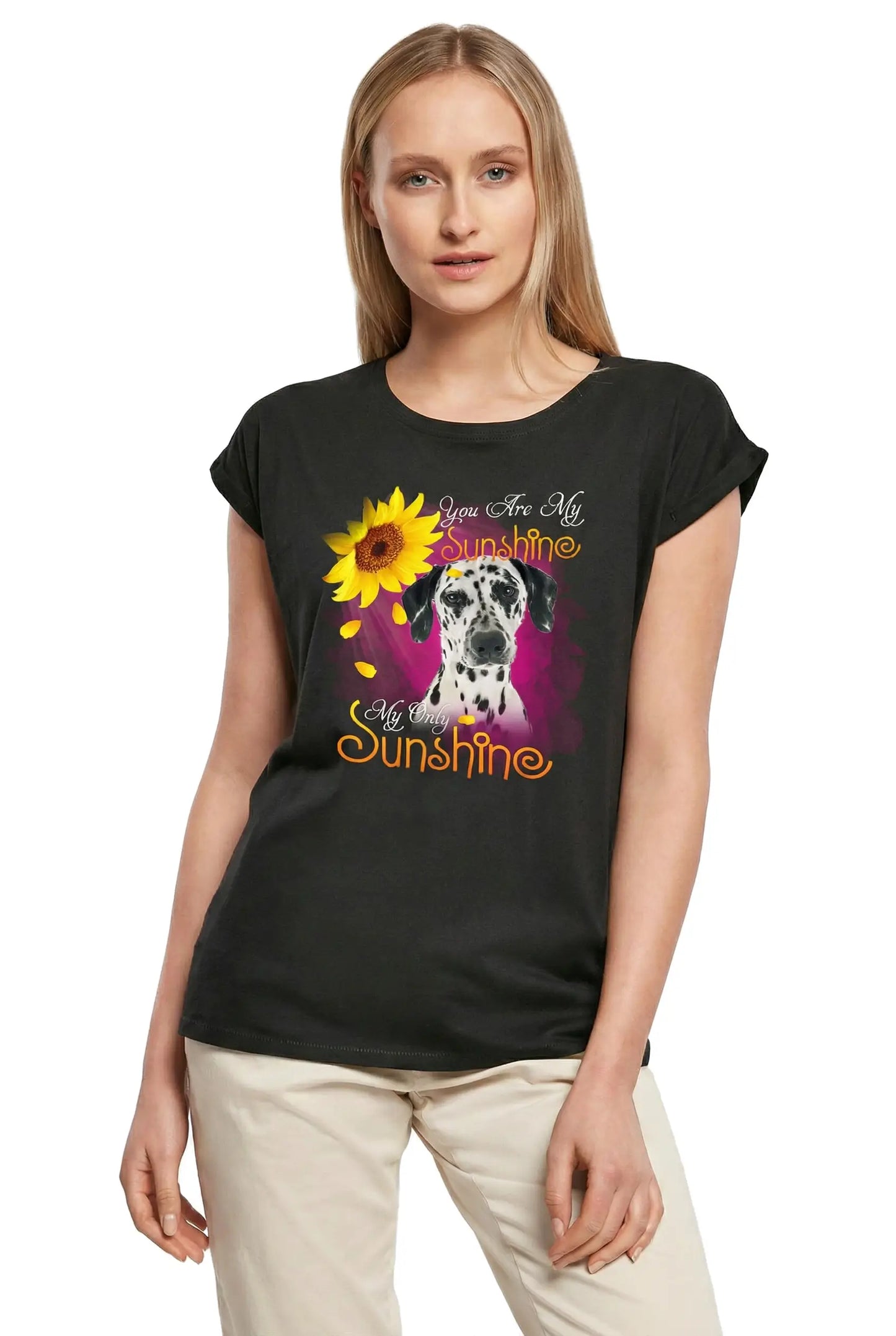 Women's Graphic T-Shirt You're My Sunshine - Cute Dalmatian Dog Paw Funny Ladies Limited Edition Short Sleeve Tee-Shirt Vintage Birthday Gift Novelty