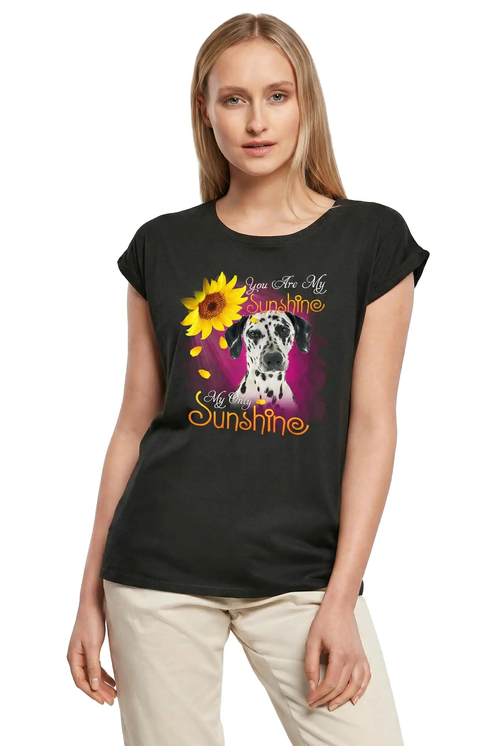 Women's Graphic T-Shirt You're My Sunshine - Cute Dalmatian Dog Paw Funny Ladies Limited Edition Short Sleeve Tee-Shirt Vintage Birthday Gift Novelty