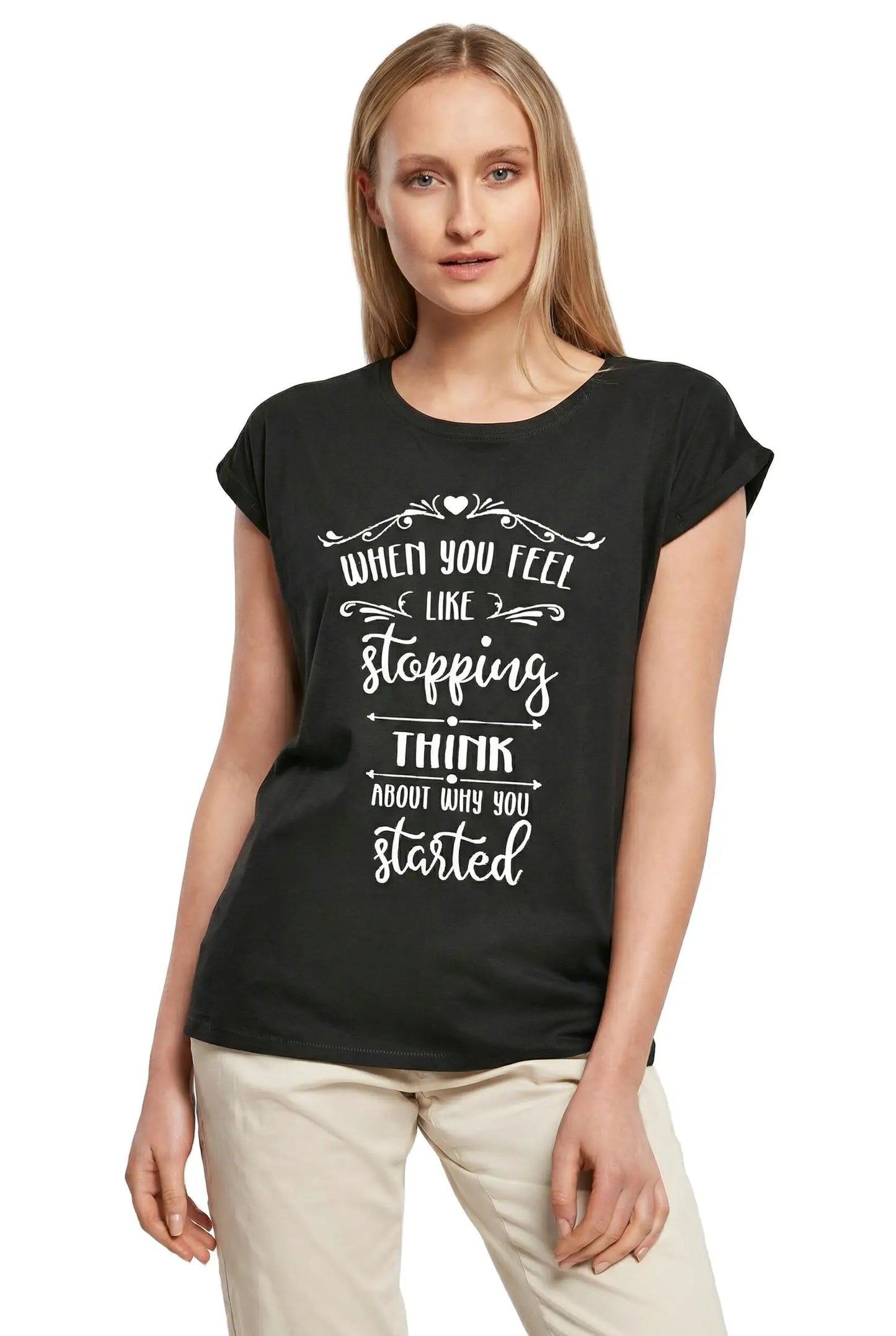 Women's Graphic T-Shirt Think About Why You Started Ladies Limited Edition Short Sleeve Tee-Shirt Vintage Birthday Gift Novelty