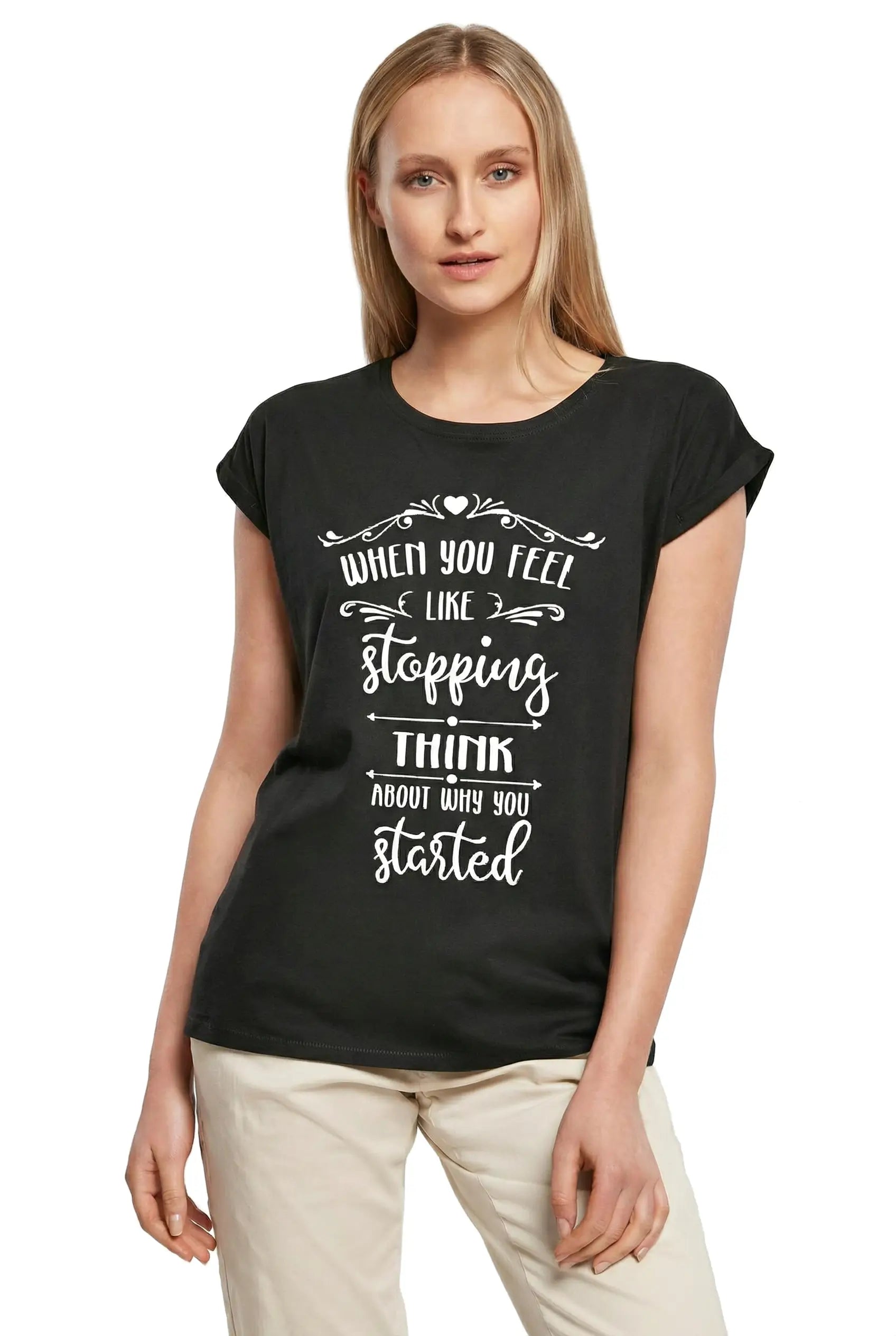 Women's Graphic T-Shirt Think About Why You Started Ladies Limited Edition Short Sleeve Tee-Shirt Vintage Birthday Gift Novelty