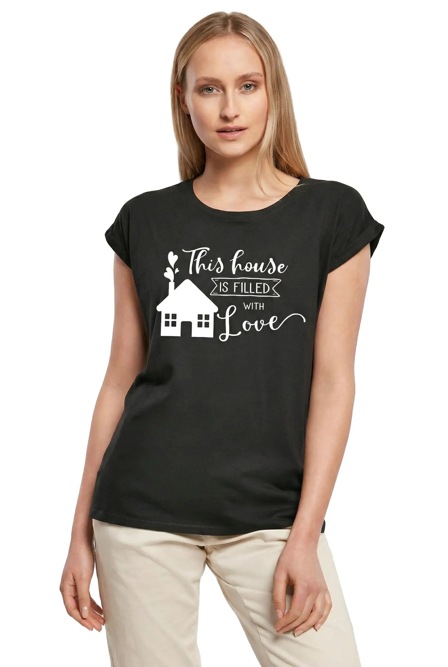 Women's Graphic T-Shirt This House Is Filled With Love Ladies Limited Edition Short Sleeve Tee-Shirt Vintage Birthday Gift Novelty