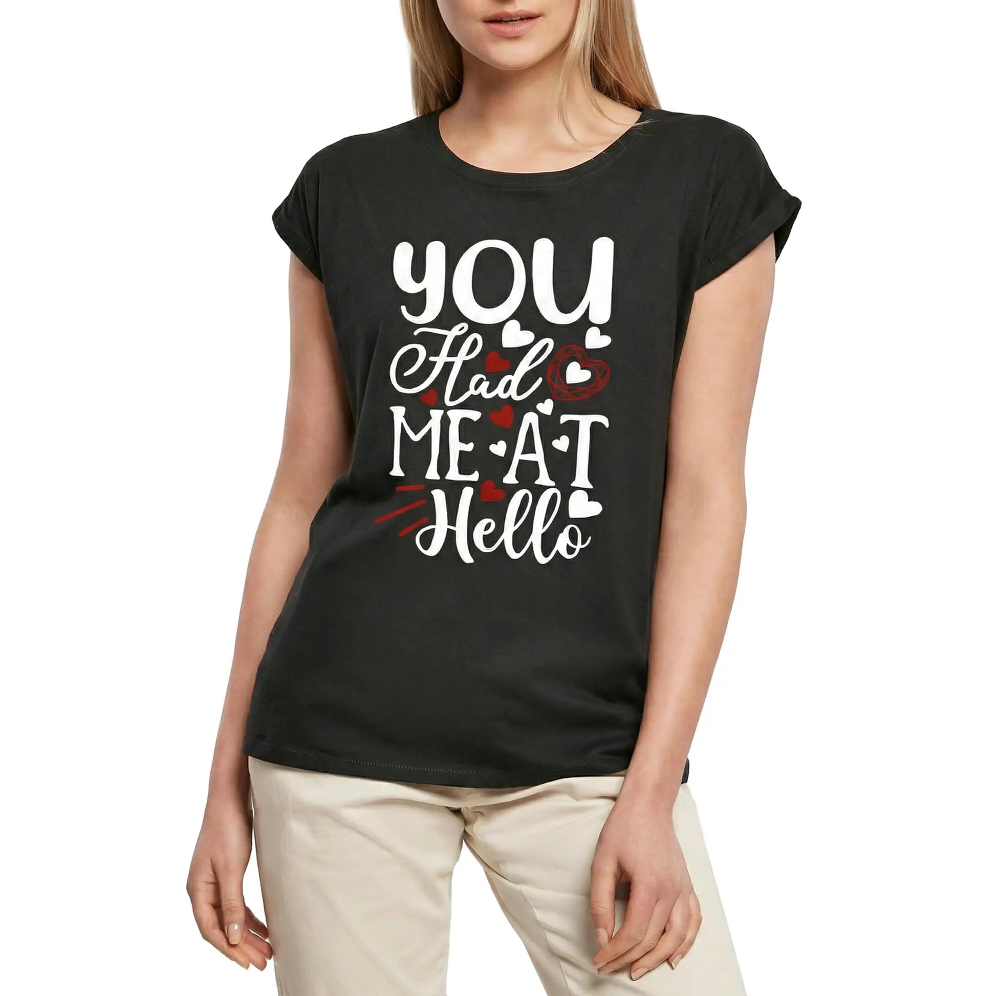 Women's Graphic T-Shirt You Had Me At Hello - Valetine's Day Ladies Limited Edition Short Sleeve Tee-Shirt Vintage Birthday Gift Novelty