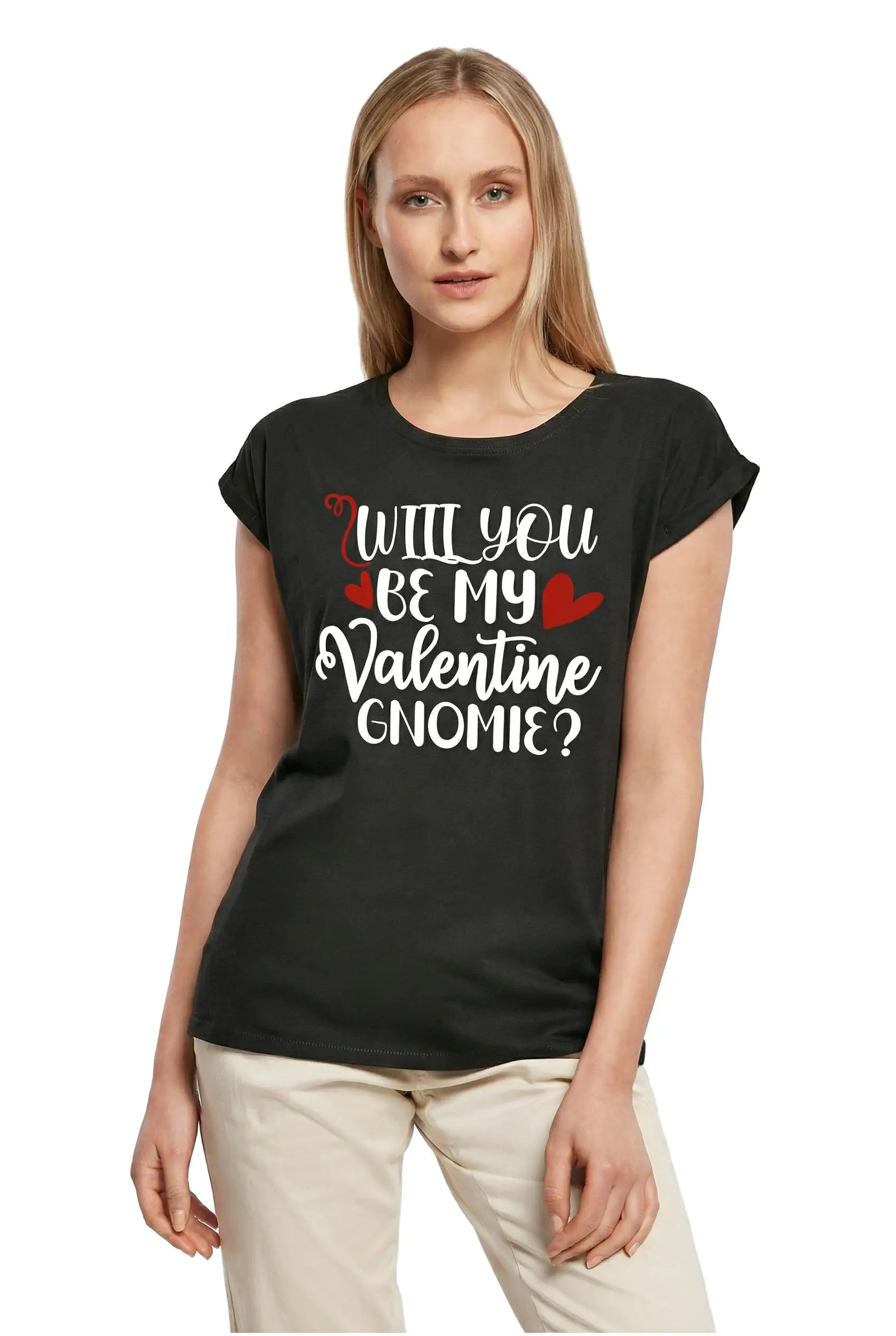 Women's Graphic T-Shirt Will You Be My Valentine Gnomie - Romantic Ladies Limited Edition Short Sleeve Tee-Shirt Vintage Birthday Gift Novelty