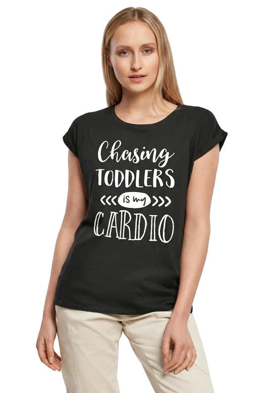 Women's Graphic T-Shirt Chasing Toddlers Is My Cardio Ladies Limited Edition Short Sleeve Tee-Shirt Vintage Birthday Gift Novelty