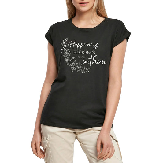 Women's Graphic T-Shirt Hapiness Blooms From Within Ladies Limited Edition Short Sleeve Tee-Shirt Vintage Birthday Gift Novelty