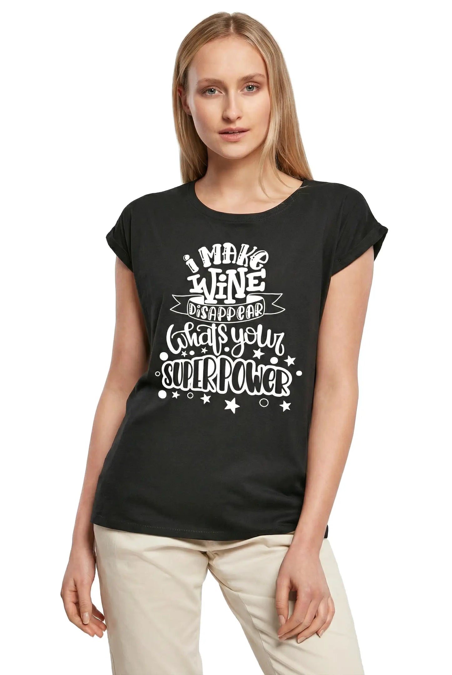 Women's Graphic T-Shirt I'make Wine Disappear Whats Your Superpower Ladies Limited Edition Short Sleeve Tee-Shirt Vintage Birthday Gift Novelty