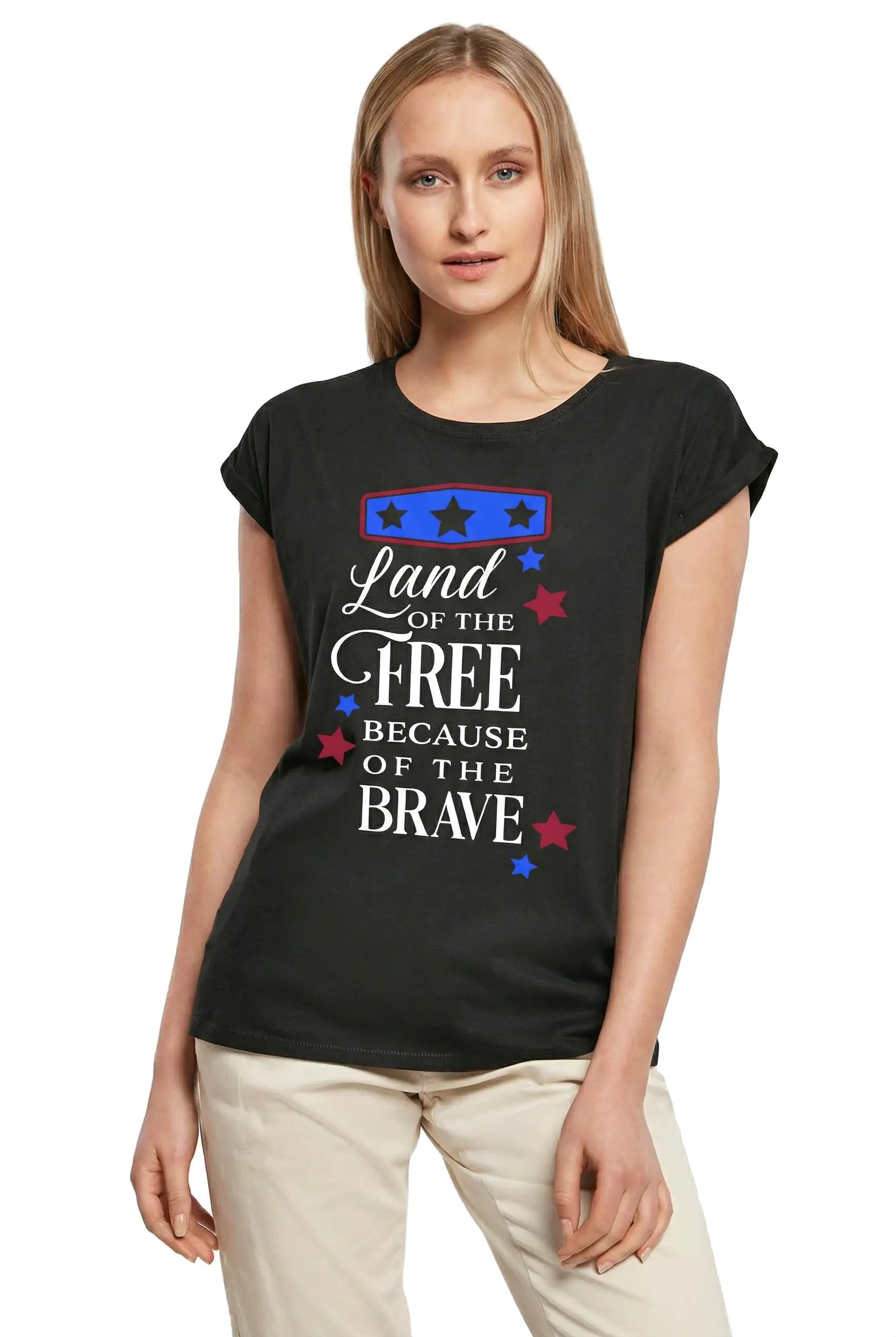 Women's Graphic T-Shirt Land Of The Free Because Of The Brave Ladies Limited Edition Short Sleeve Tee-Shirt Vintage Birthday Gift Novelty