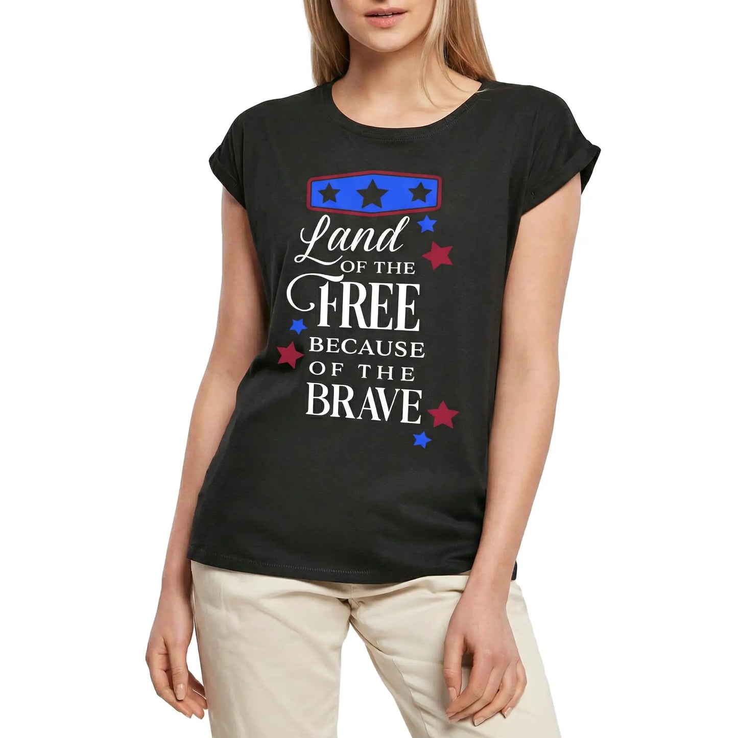 Women's Graphic T-Shirt Land Of The Free Because Of The Brave Ladies Limited Edition Short Sleeve Tee-Shirt Vintage Birthday Gift Novelty