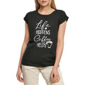 Women's Graphic T-Shirt Life Happens Coffee Helps Ladies Limited Edition Short Sleeve Tee-Shirt Vintage Birthday Gift Novelty