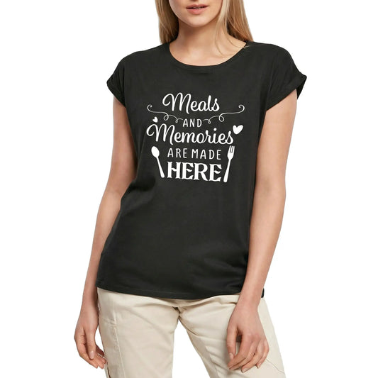 Women's Graphic T-Shirt Meals And Memories Are Made Here Ladies Limited Edition Short Sleeve Tee-Shirt Vintage Birthday Gift Novelty