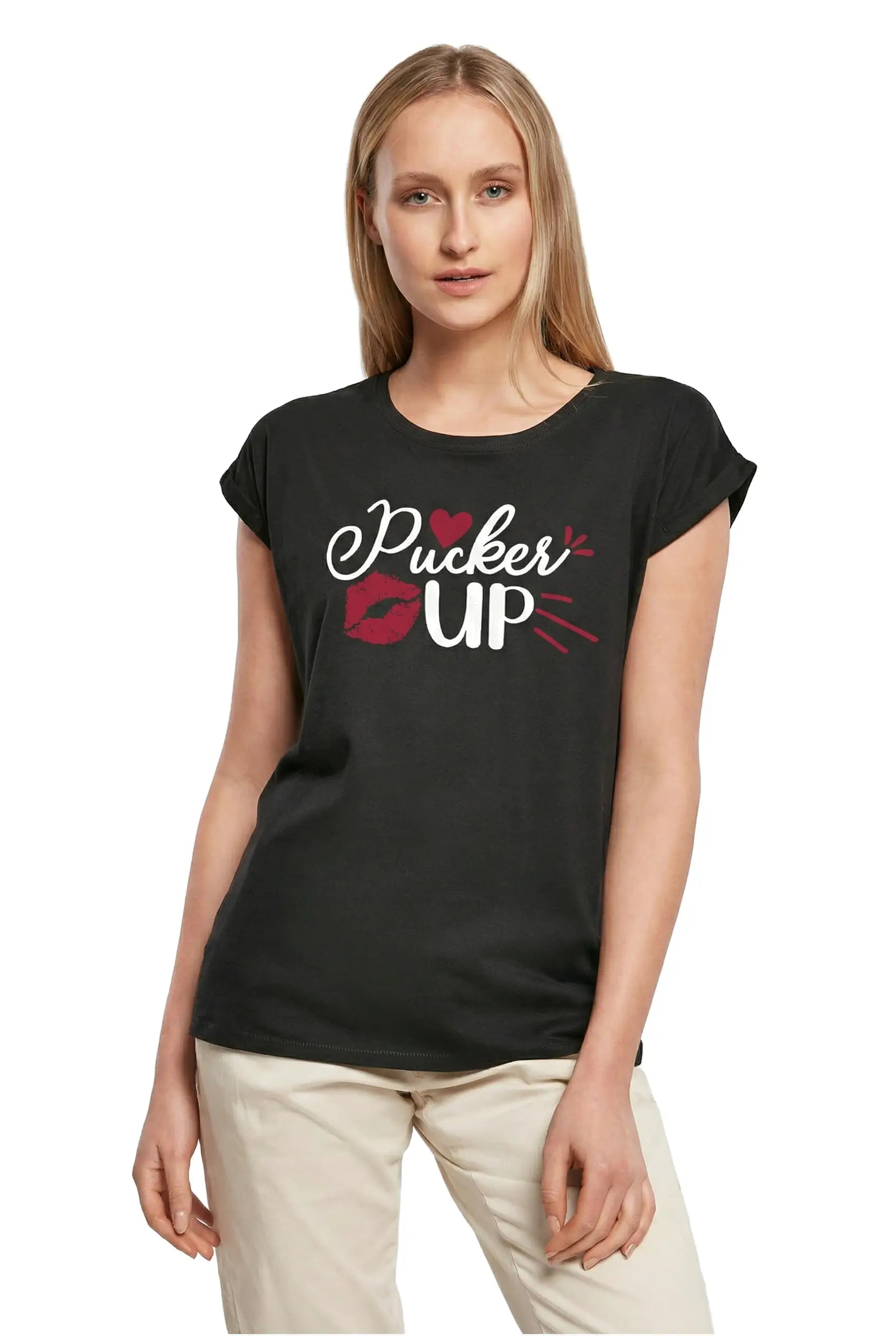 Women's Graphic T-Shirt Pucker Up - Kiss Ladies Limited Edition Short Sleeve Tee-Shirt Vintage Birthday Gift Novelty