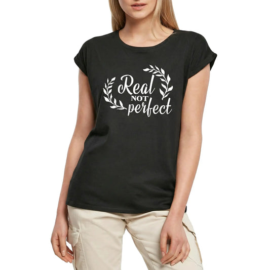 Women's Graphic T-Shirt Real Not Perfect Ladies Limited Edition Short Sleeve Tee-Shirt Vintage Birthday Gift Novelty