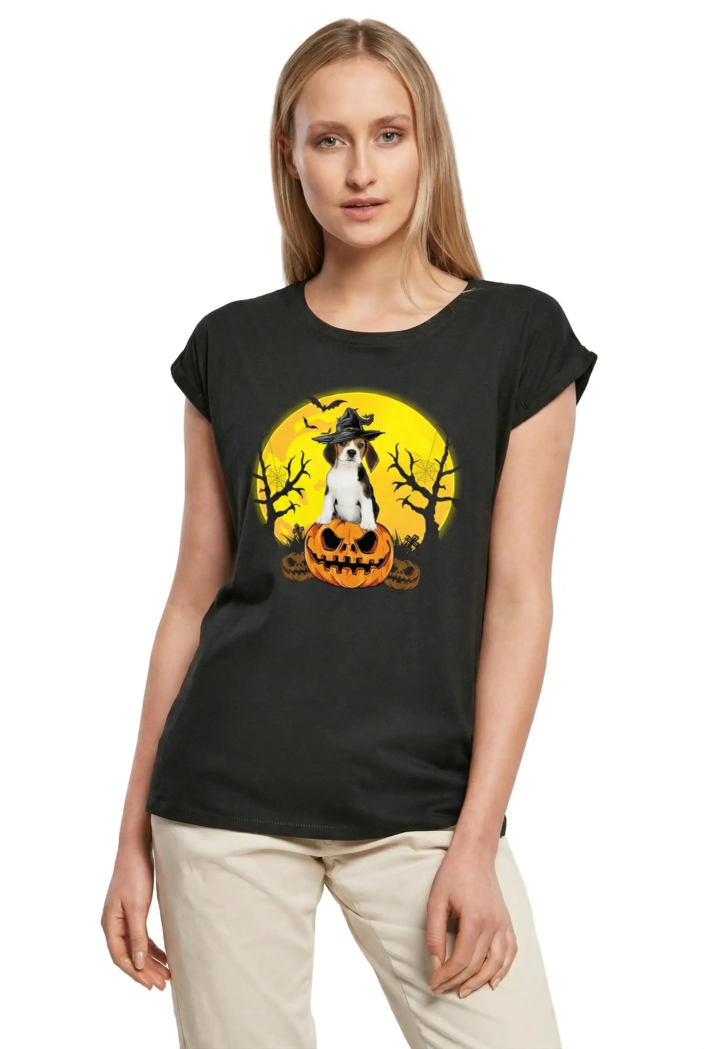 Women's Graphic T-Shirt Beagle Halloween Pumpkin Ladies Limited Edition Short Sleeve Tee-Shirt Vintage Birthday Gift Novelty