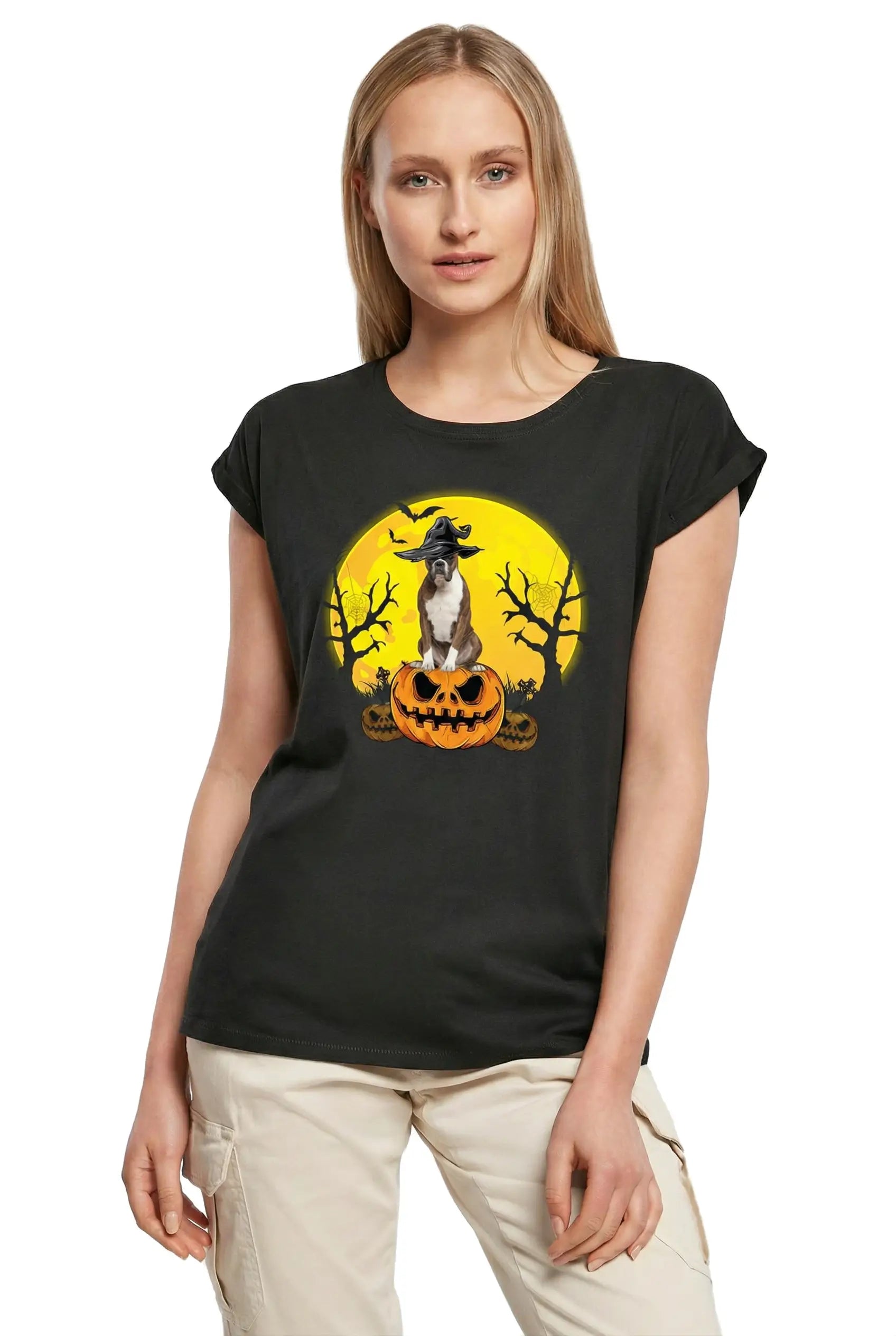 Women's Graphic T-Shirt Boxer Halloween Pumpkin Ladies Limited Edition Short Sleeve Tee-Shirt Vintage Birthday Gift Novelty