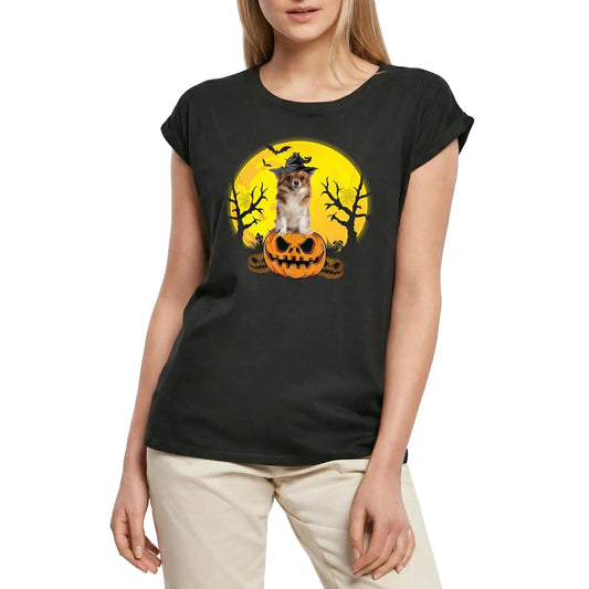 Women's Graphic T-Shirt Chihuahua Halloween Pumpkin Ladies Limited Edition Short Sleeve Tee-Shirt Vintage Birthday Gift Novelty