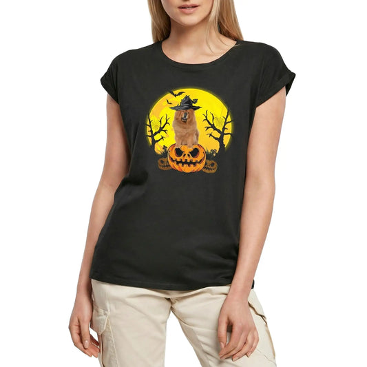Women's Graphic T-Shirt Chow Halloween Pumpkin Ladies Limited Edition Short Sleeve Tee-Shirt Vintage Birthday Gift Novelty