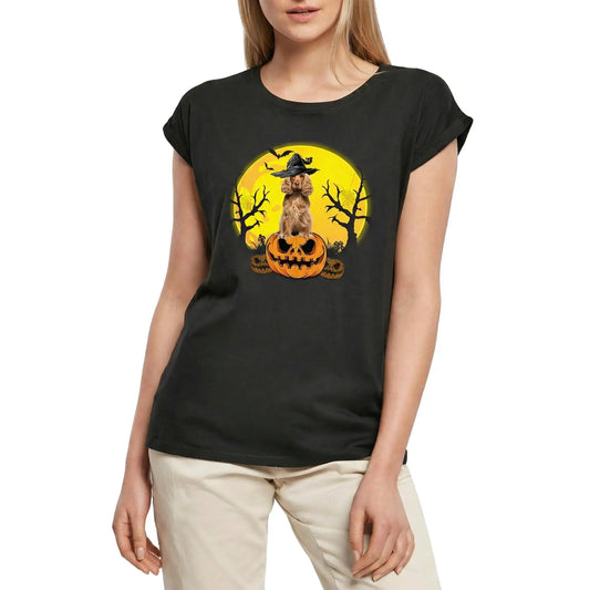 Women's Graphic T-Shirt Cocker Spaniel Halloween Pumpkin Ladies Limited Edition Short Sleeve Tee-Shirt Vintage Birthday Gift Novelty
