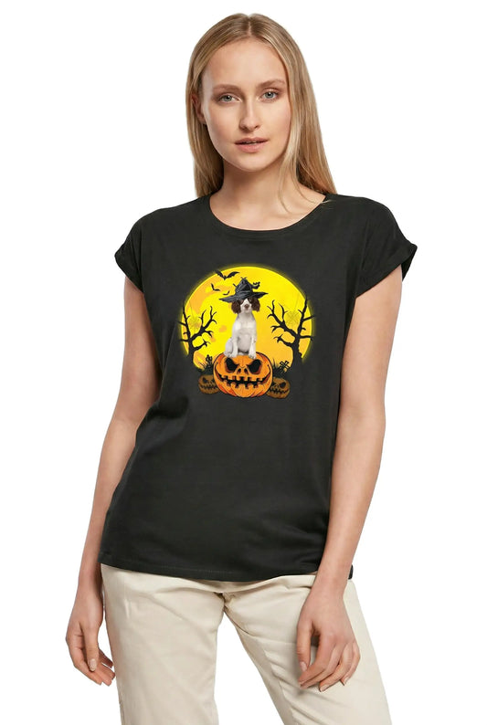 Women's Graphic T-Shirt English Springer Spaniel Halloween Pumpkin Ladies Limited Edition Short Sleeve Tee-Shirt Vintage Birthday Gift Novelty