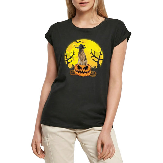 Women's Graphic T-Shirt German Shepherd Halloween Pumpkin Ladies Limited Edition Short Sleeve Tee-Shirt Vintage Birthday Gift Novelty