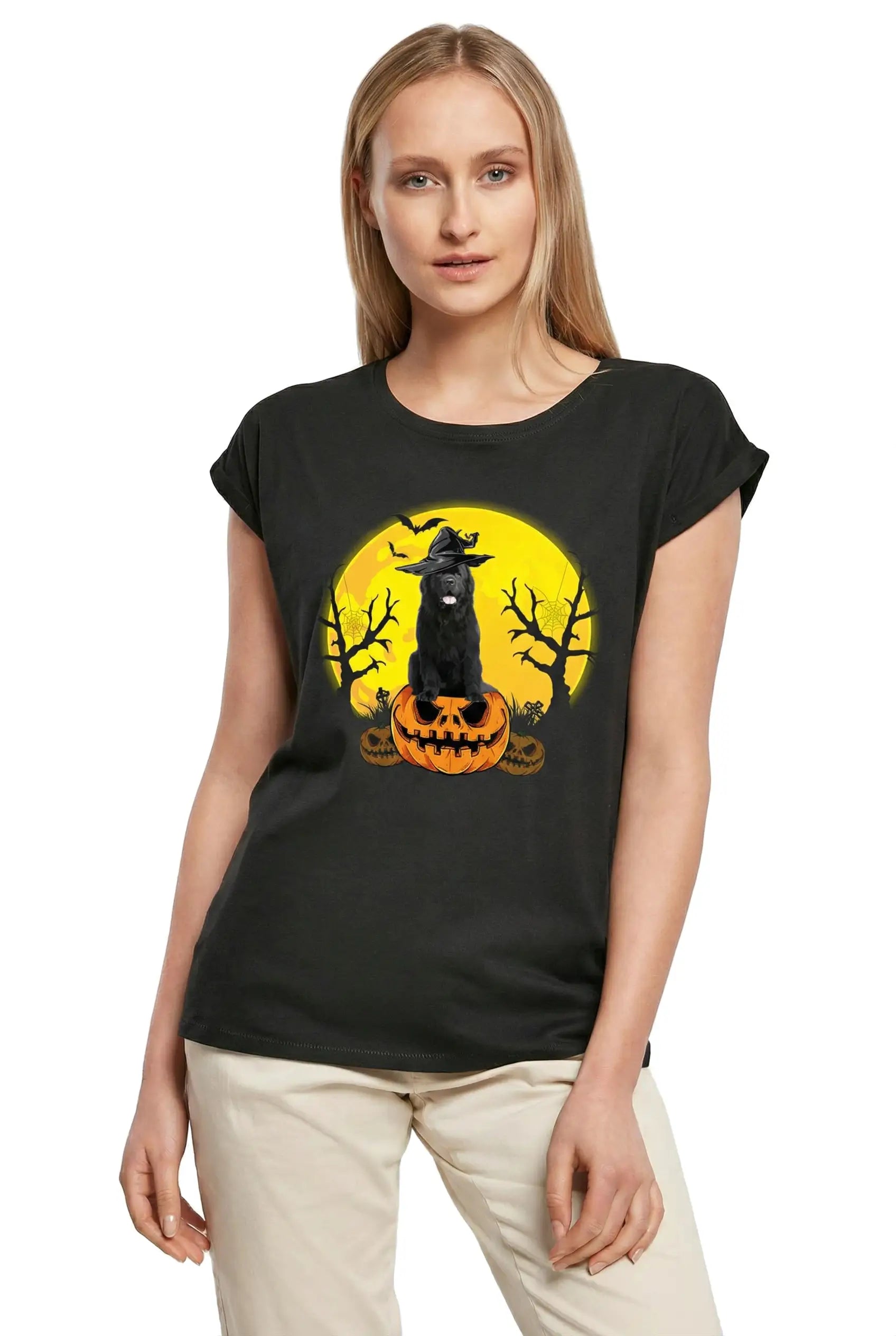 Women's Graphic T-Shirt Newfoundland Halloween Pumpkin Ladies Limited Edition Short Sleeve Tee-Shirt Vintage Birthday Gift Novelty