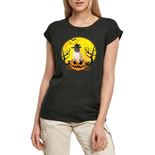 Women's Graphic T-Shirt Pug Halloween Pumpkin Ladies Limited Edition Short Sleeve Tee-Shirt Vintage Birthday Gift Novelty