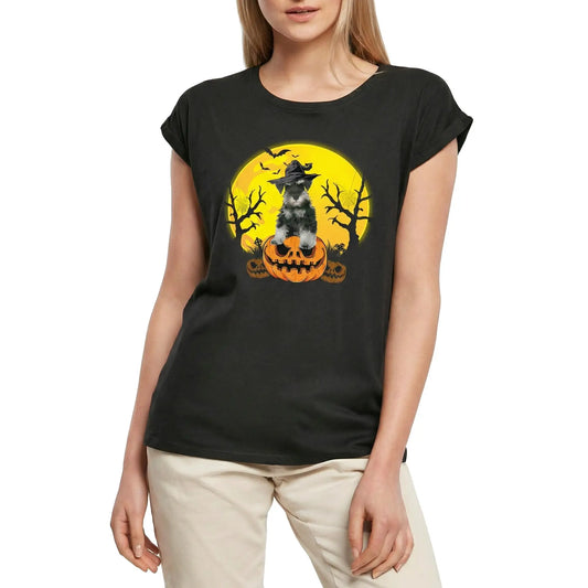 Women's Graphic T-Shirt Schnauzer Halloween Pumpkin Ladies Limited Edition Short Sleeve Tee-Shirt Vintage Birthday Gift Novelty