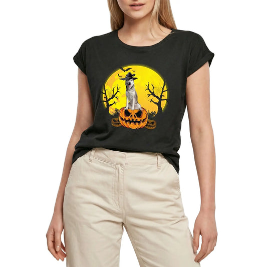 Women's Graphic T-Shirt Siberian Husky Halloween Pumpkin Ladies Limited Edition Short Sleeve Tee-Shirt Vintage Birthday Gift Novelty