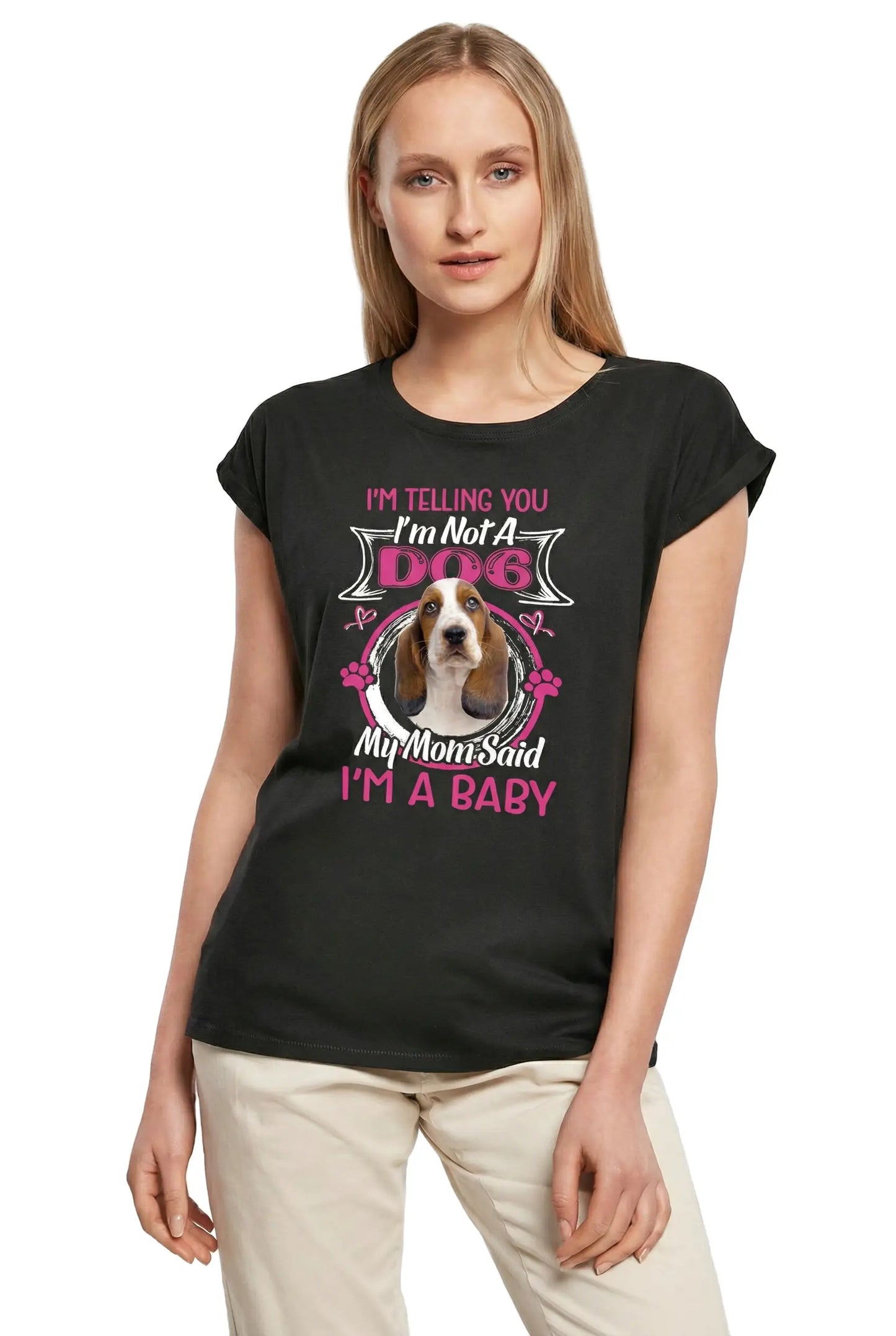 Women's Graphic T-Shirt I'm Telling You I'm Not A Basset Hound - My Mom Said I'm A Baby Ladies Limited Edition Short Sleeve Tee-Shirt Vintage Birthday Gift Novelty