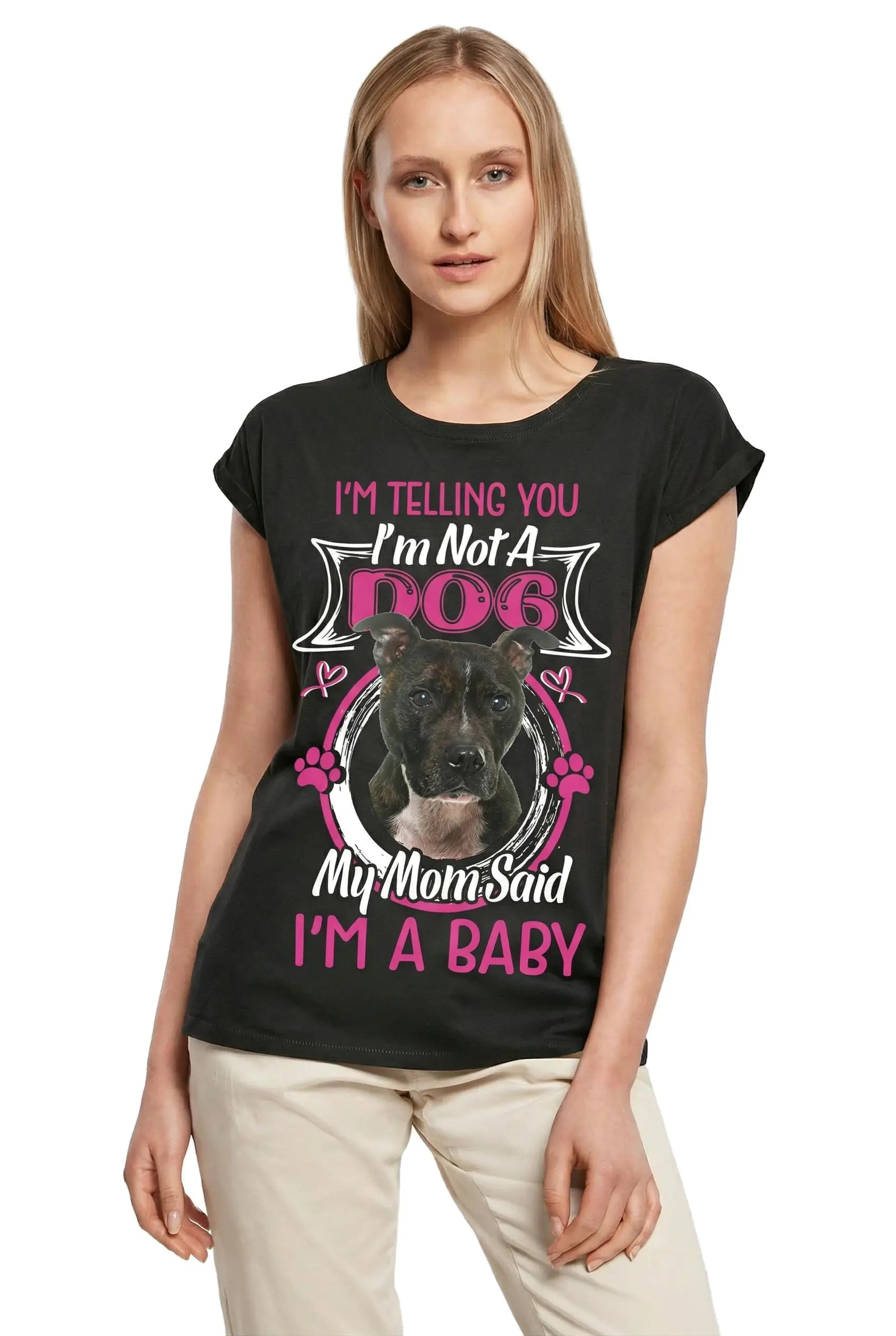 Women's Graphic T-Shirt I'm Telling You I'm Not A Staffordshire Bull Terrier - My Mom Said I'm A Baby Ladies Limited Edition Short Sleeve Tee-Shirt Vintage Birthday Gift Novelty