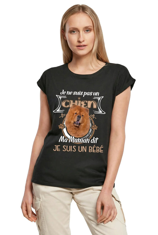 Women's Graphic T-Shirt Chow Chow, Je Ne Suis Pas Un Chien, Ma Maman Dit Que Je Suis Un Bébé Ladies Limited Edition Short Sleeve Tee-Shirt Vintage Birthday Gift Novelty
