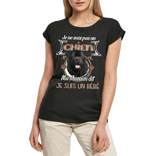 Women's Graphic T-Shirt Newfoundland, Je Ne Suis Pas Un Chien, Ma Maman Dit Que Je Suis Un Bébé Ladies Limited Edition Short Sleeve Tee-Shirt Vintage Birthday Gift Novelty