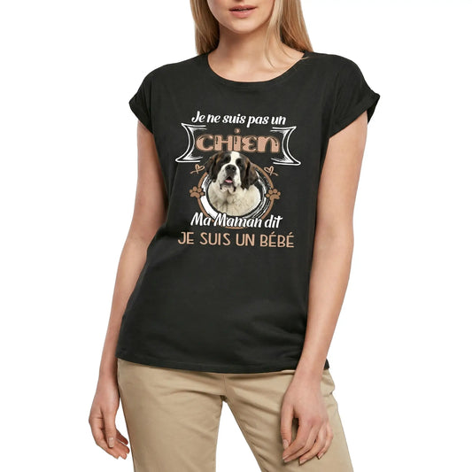 Women's Graphic T-Shirt Saint Bernard, Je Ne Suis Pas Un Chien, Ma Maman Dit Que Je Suis Un Bébé Ladies Limited Edition Short Sleeve Tee-Shirt Vintage Birthday Gift Novelty