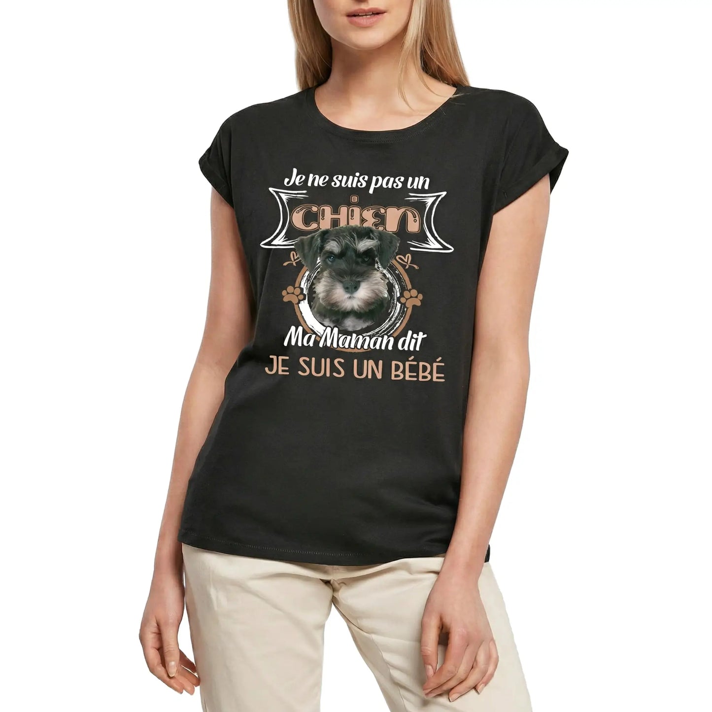 Women's Graphic T-Shirt Schnauzer, Je Ne Suis Pas Un Chien, Ma Maman Dit Que Je Suis Un Bébé Ladies Limited Edition Short Sleeve Tee-Shirt Vintage Birthday Gift Novelty