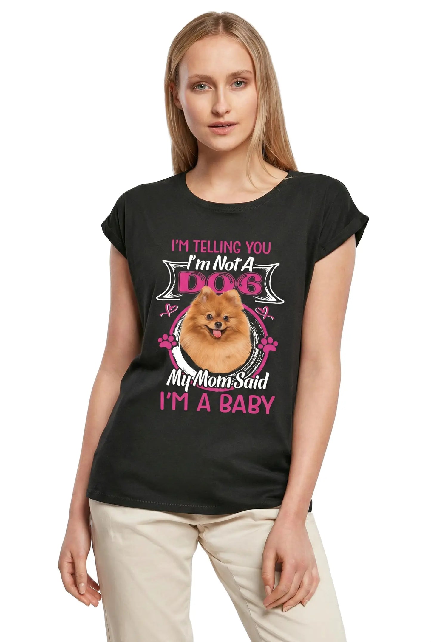 Women's Graphic T-Shirt I'm Telling You I'm Not A Pomeranian - My Mom Said I'm A Baby Ladies Limited Edition Short Sleeve Tee-Shirt Vintage Birthday Gift Novelty