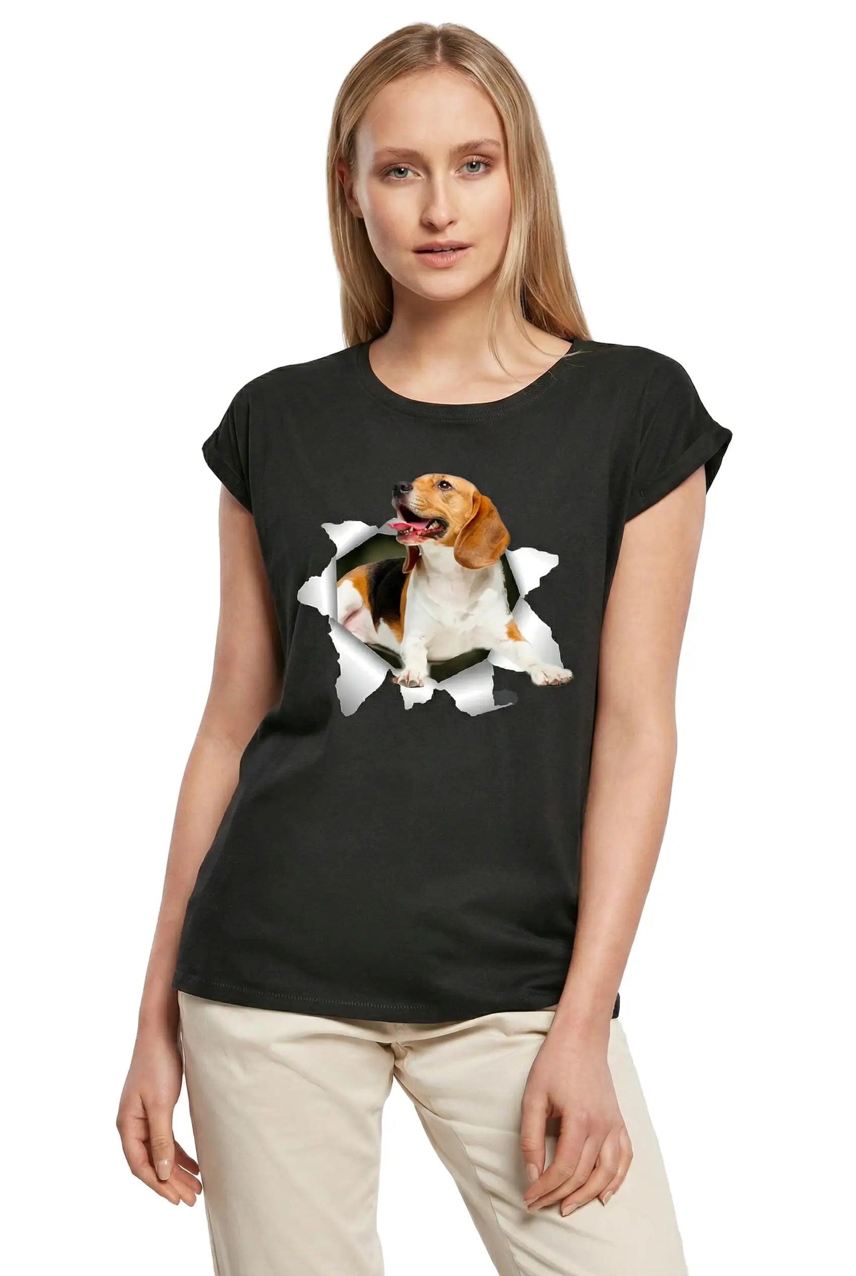 Women's Graphic T-Shirt Beagle Dog Shirt - Love Dog Paws Ladies Limited Edition Short Sleeve Tee-Shirt Vintage Birthday Gift Novelty