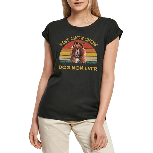 Women's Graphic T-Shirt Best Chow Dog Mom Ever Ladies Limited Edition Short Sleeve Tee-Shirt Vintage Birthday Gift Novelty