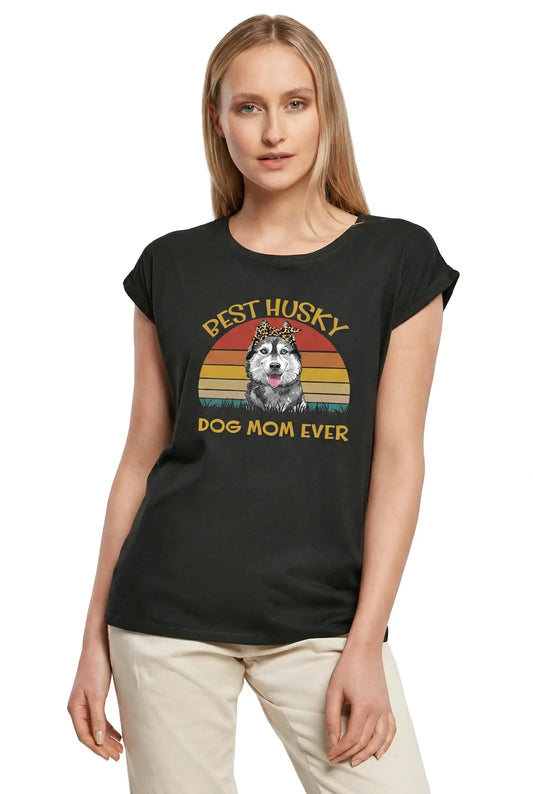 Women's Graphic T-Shirt Best Husky Dog Mom Ever Ladies Limited Edition Short Sleeve Tee-Shirt Vintage Birthday Gift Novelty