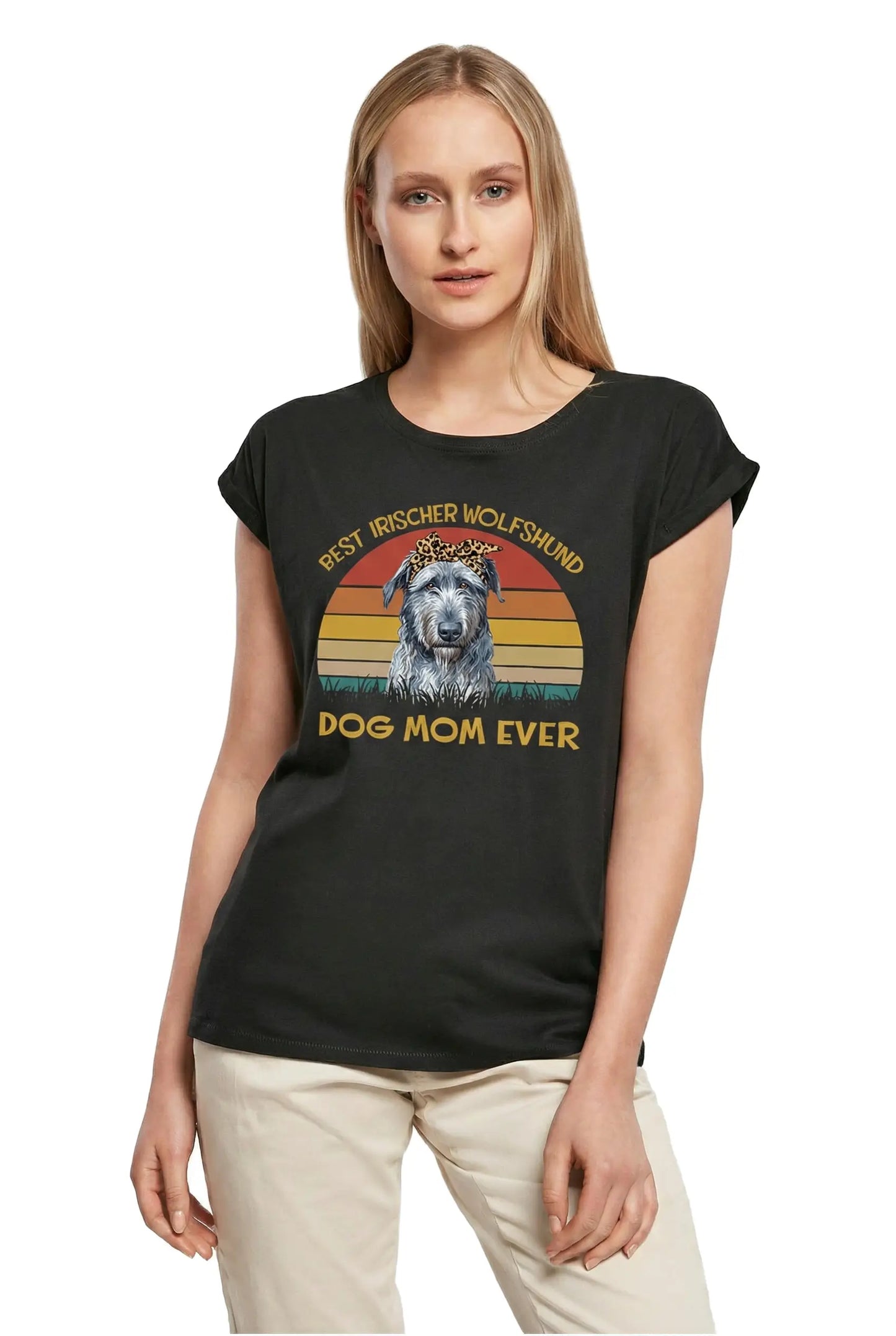 Women's Graphic T-Shirt Best Irischer Wolfshund Dog Mom Ever Ladies Limited Edition Short Sleeve Tee-Shirt Vintage Birthday Gift Novelty