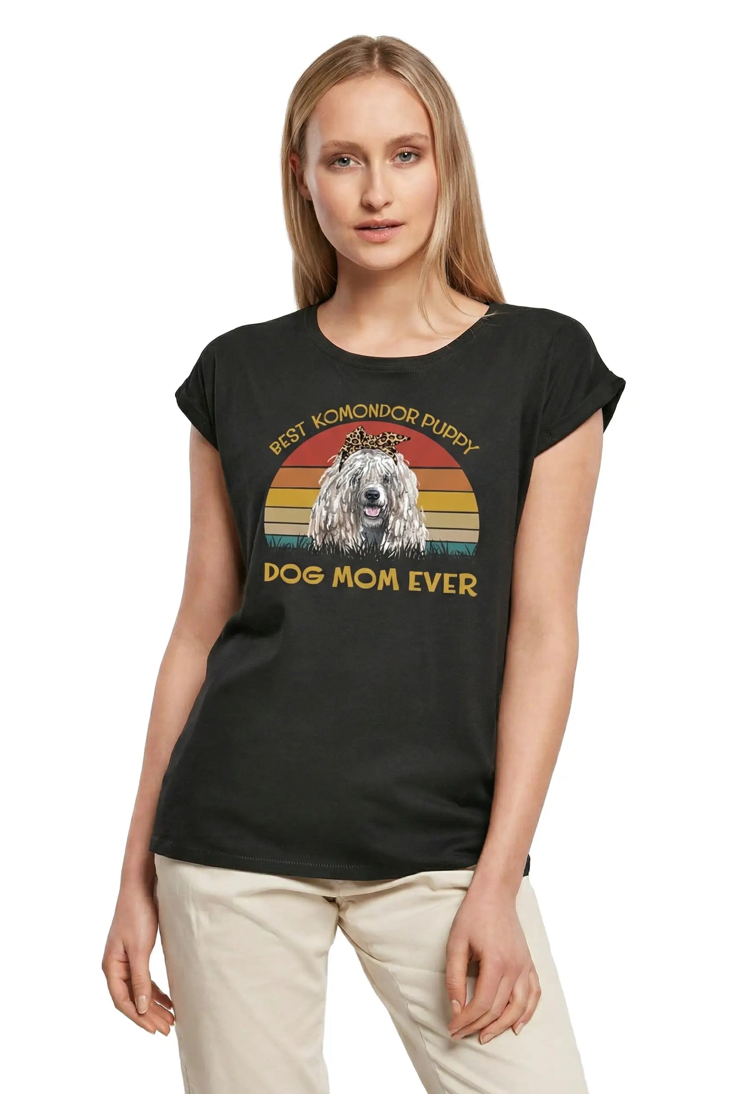 Women's Graphic T-Shirt Best Komondor Puppy Dog Mom Ever Ladies Limited Edition Short Sleeve Tee-Shirt Vintage Birthday Gift Novelty