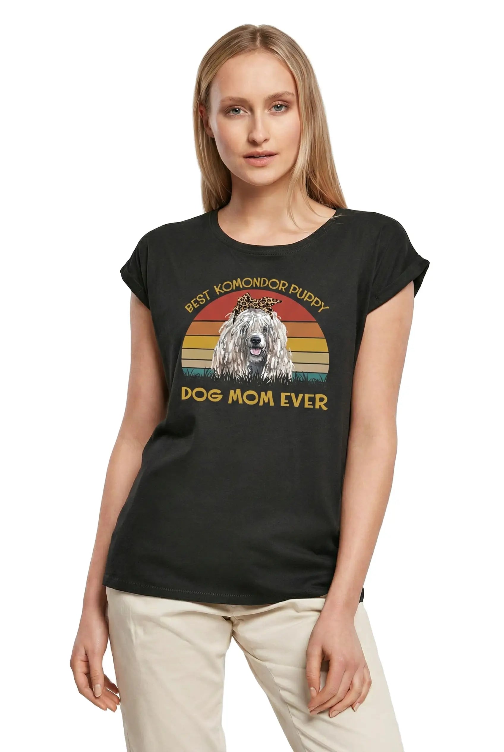 Women's Graphic T-Shirt Best Komondor Puppy Dog Mom Ever Ladies Limited Edition Short Sleeve Tee-Shirt Vintage Birthday Gift Novelty