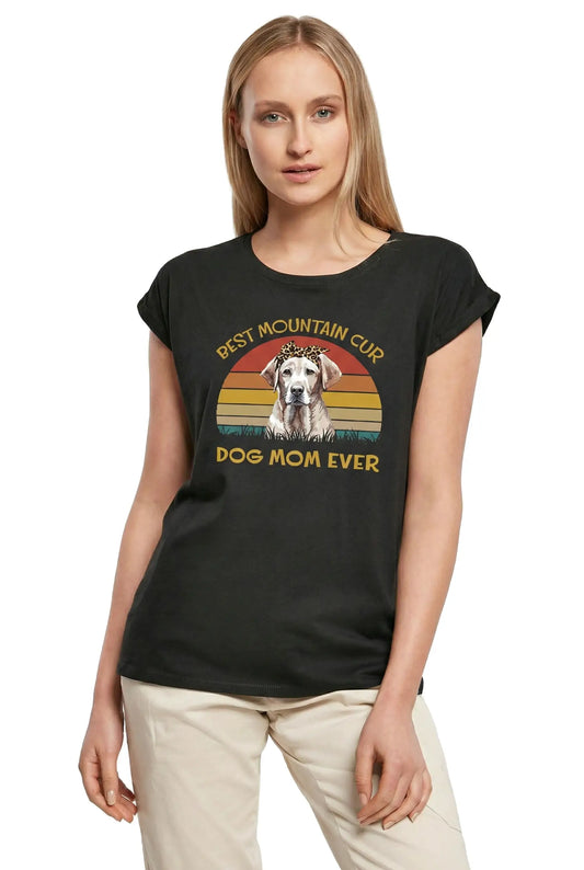 Women's Graphic T-Shirt Best Mountain Cur Dog Mom Ever Ladies Limited Edition Short Sleeve Tee-Shirt Vintage Birthday Gift Novelty