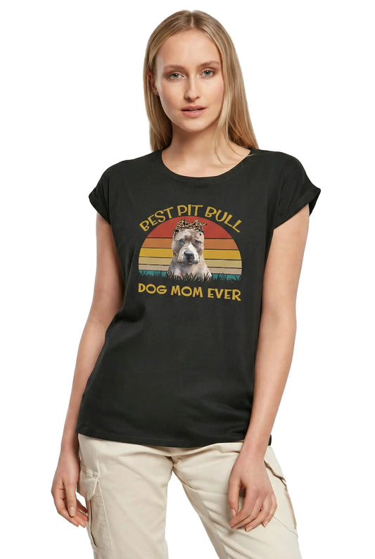 Women's Graphic T-Shirt Best Pit Bull Dog Mom Ever Ladies Limited Edition Short Sleeve Tee-Shirt Vintage Birthday Gift Novelty