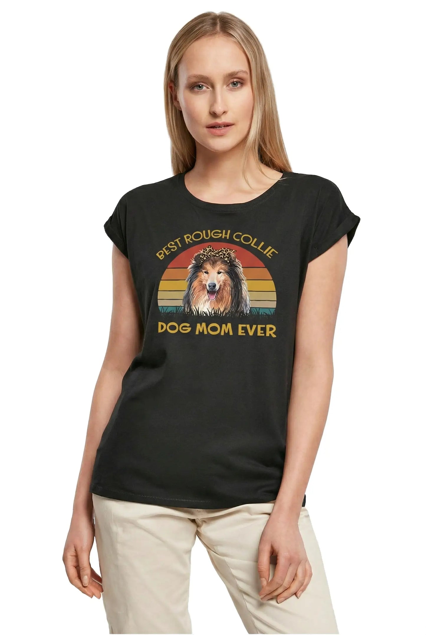 Women's Graphic T-Shirt Best Rough Collie Dog Mom Ever Ladies Limited Edition Short Sleeve Tee-Shirt Vintage Birthday Gift Novelty