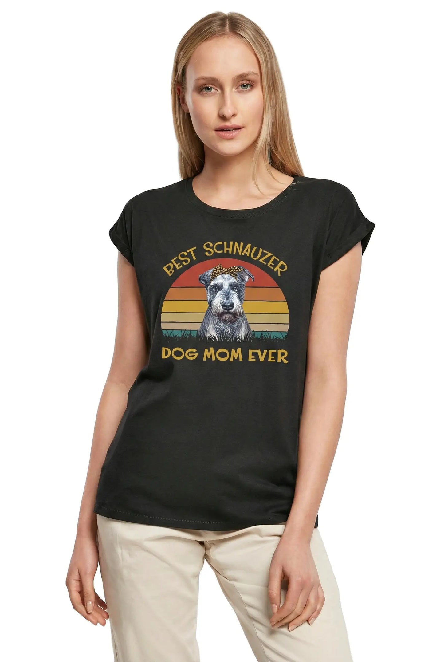 Women's Graphic T-Shirt Best Schnauzer Dog Mom Ever Ladies Limited Edition Short Sleeve Tee-Shirt Vintage Birthday Gift Novelty